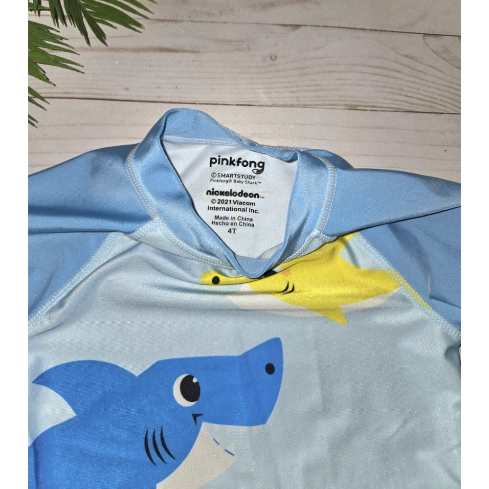 Pinkfong Baby Shark Swim Shirt, Summer, Beach, Fast Drying, Size 4T, Baby Blue - Picture 2 of 5